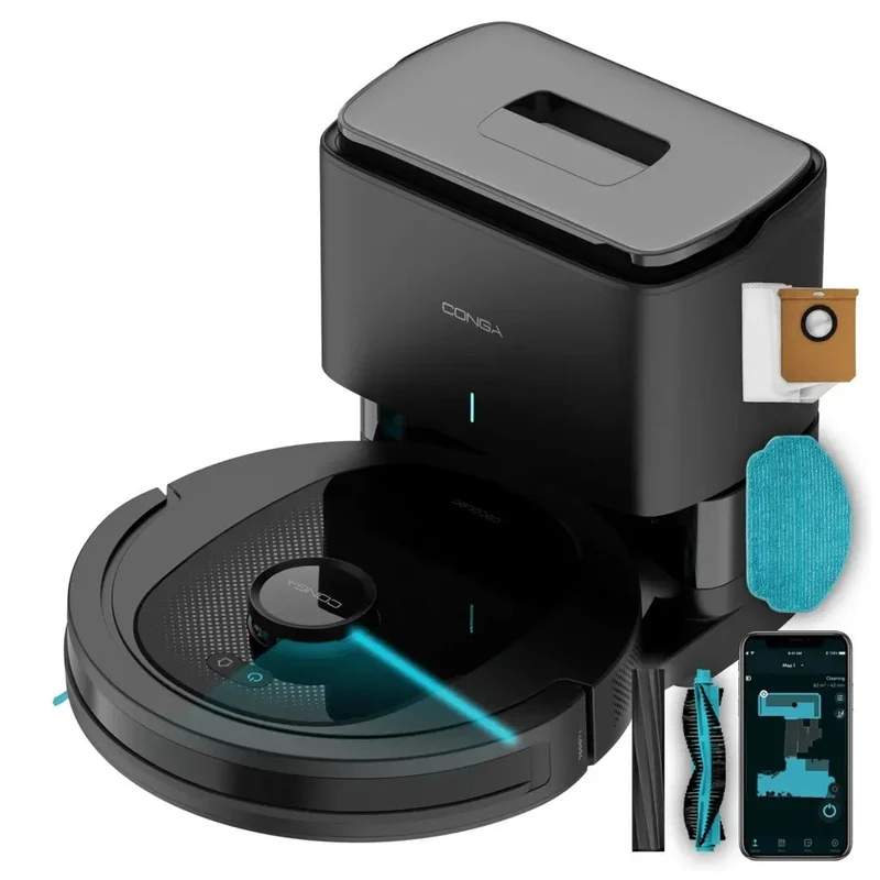 Robot Aspirador 4 en 1 con Navegación Láser y Autovaciado para Hogares con Mascotas de Cecotec