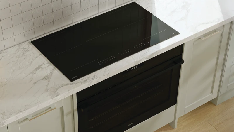 Haier 600 Series 90cm Induction Cooktop, Black Glass 5 Zone, Dual Flexi Zone, Melt