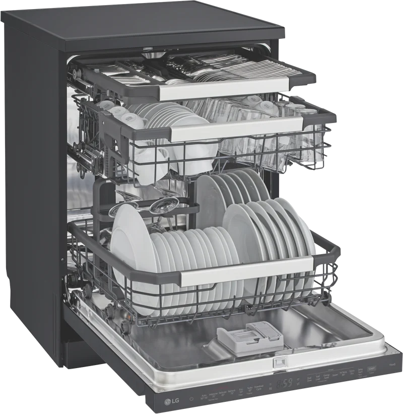LG 60cm 15 Place QuadWash TrueSteam Freestanding Dishwasher, Matte Black