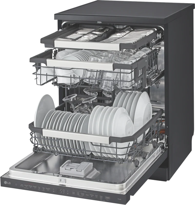 LG 60cm 15 Place QuadWash TrueSteam Freestanding Dishwasher, Matte Black