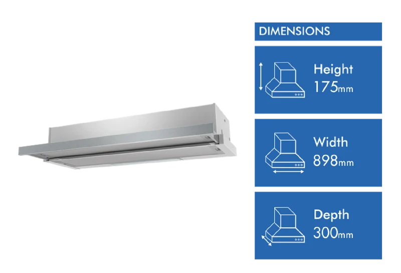 Westinghouse 90cm Slideout Rangehood, Stainless Steel Fascia