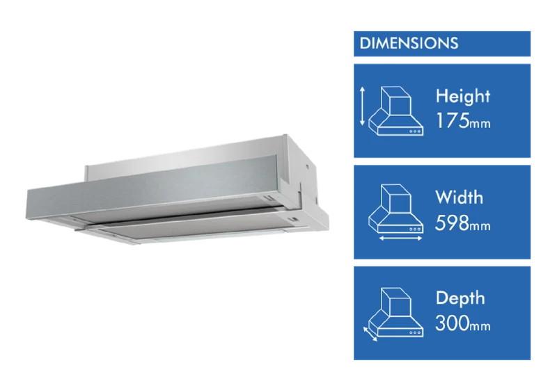 Westinghouse 60cm Slideout Rangehood, Stainless Steel Fascia