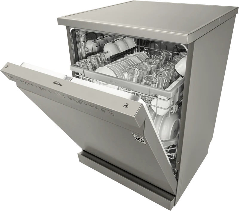 LG 60cm 14 Place QuadWash TrueSteam Freestanding Dishwasher, Platinum Steel