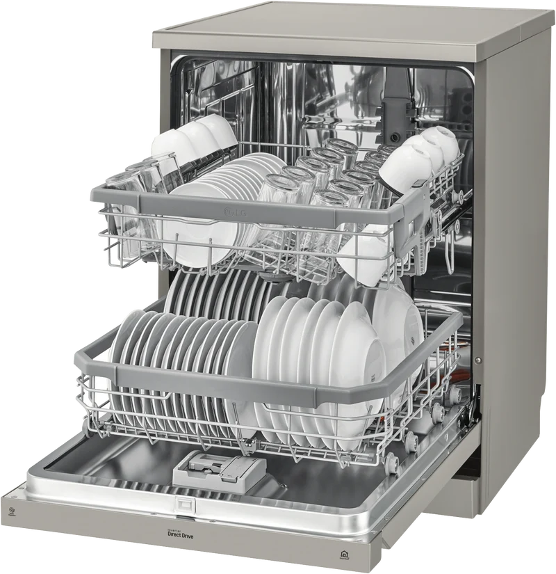 LG 60cm 14 Place QuadWash TrueSteam Freestanding Dishwasher, Platinum Steel