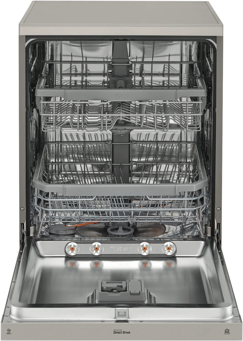 LG 60cm 14 Place QuadWash TrueSteam Freestanding Dishwasher, Platinum Steel