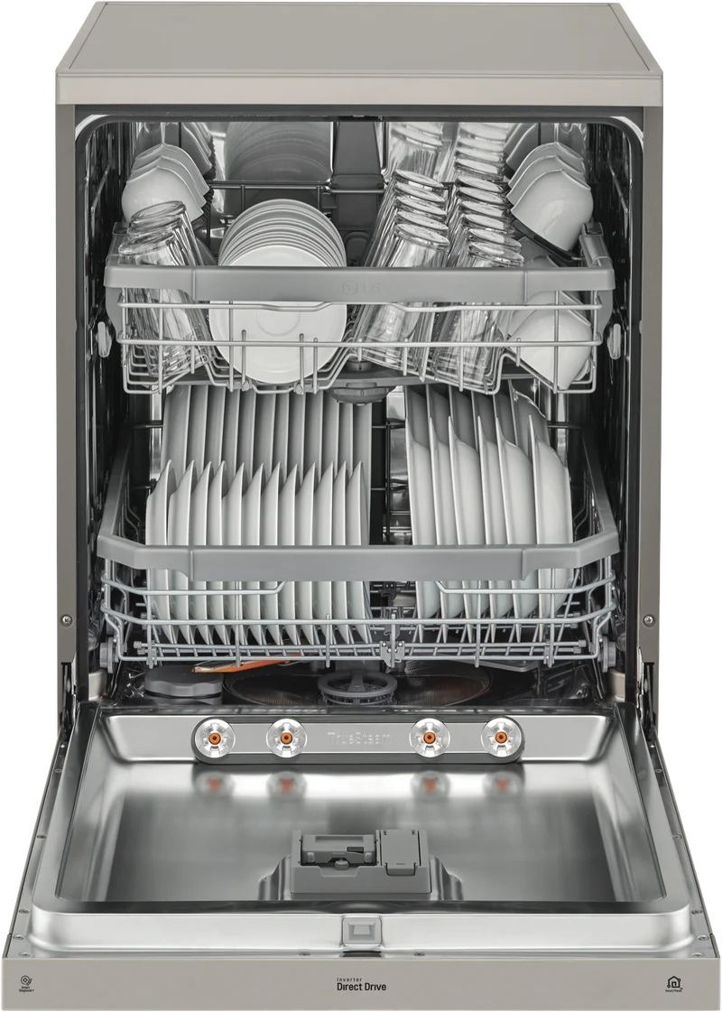 LG 60cm 14 Place QuadWash TrueSteam Freestanding Dishwasher, Platinum Steel
