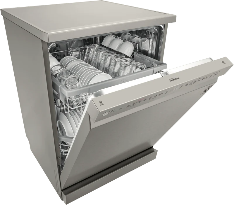 LG 60cm 14 Place QuadWash TrueSteam Freestanding Dishwasher, Platinum Steel