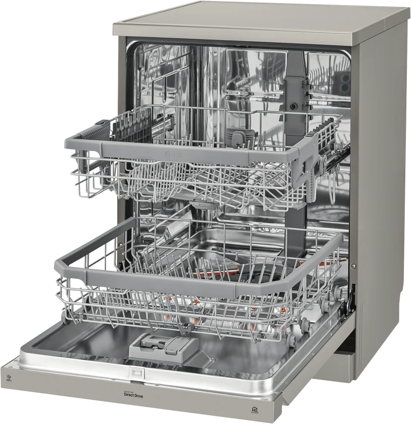 LG 60cm 14 Place QuadWash TrueSteam Freestanding Dishwasher, Platinum Steel