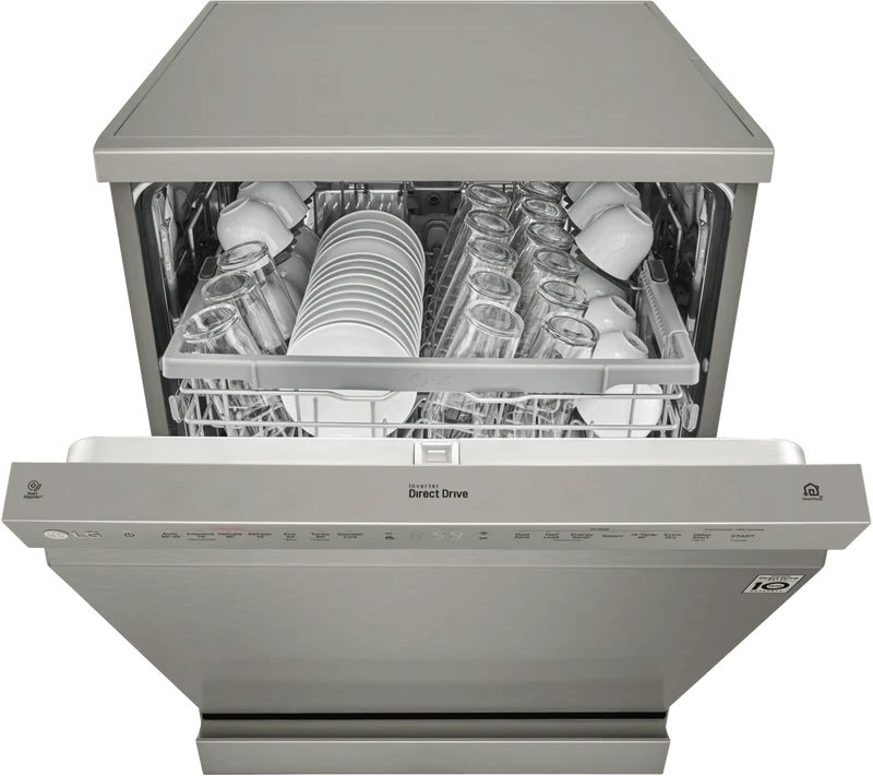 LG 60cm 14 Place QuadWash TrueSteam Freestanding Dishwasher, Platinum Steel