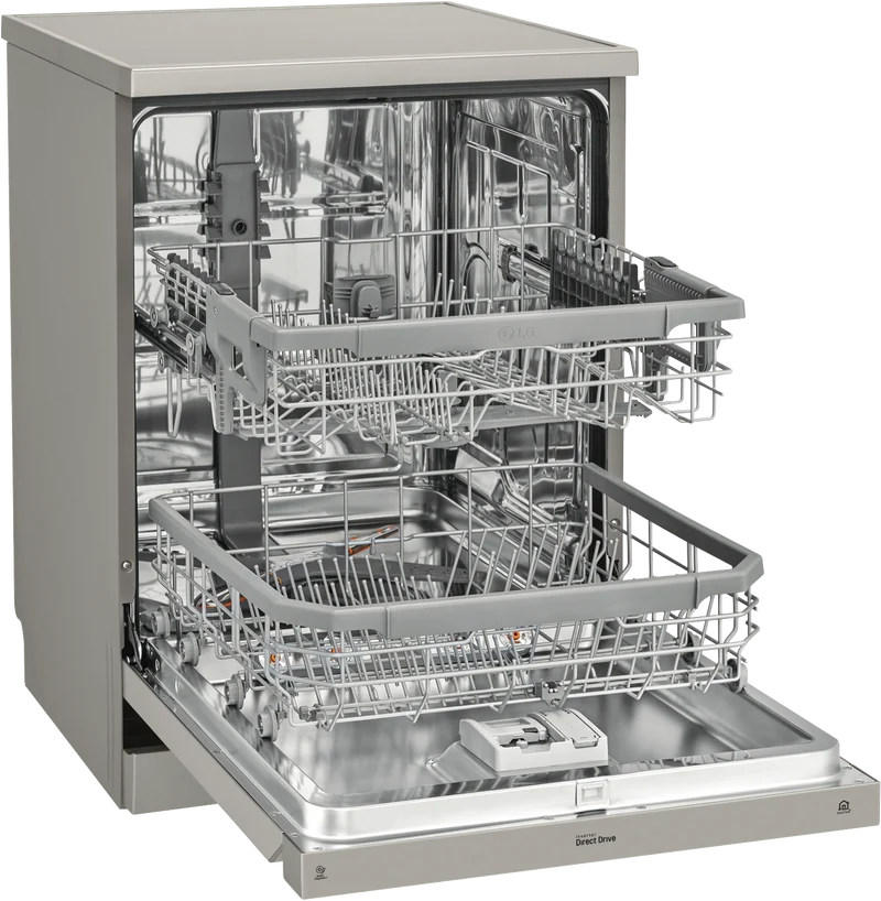 LG 60cm 14 Place QuadWash TrueSteam Freestanding Dishwasher, Platinum Steel