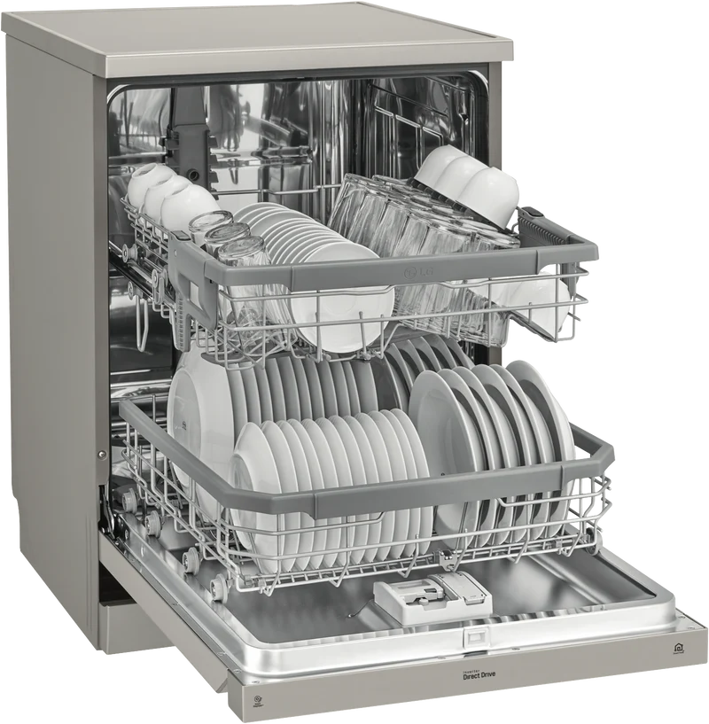 LG 60cm 14 Place QuadWash TrueSteam Freestanding Dishwasher, Platinum Steel