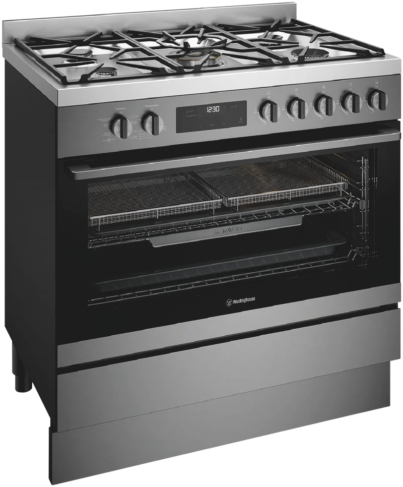Westinghouse 90cm Dual Fuel Freestanding Cooker with Airfry, Dark Stainless Steel