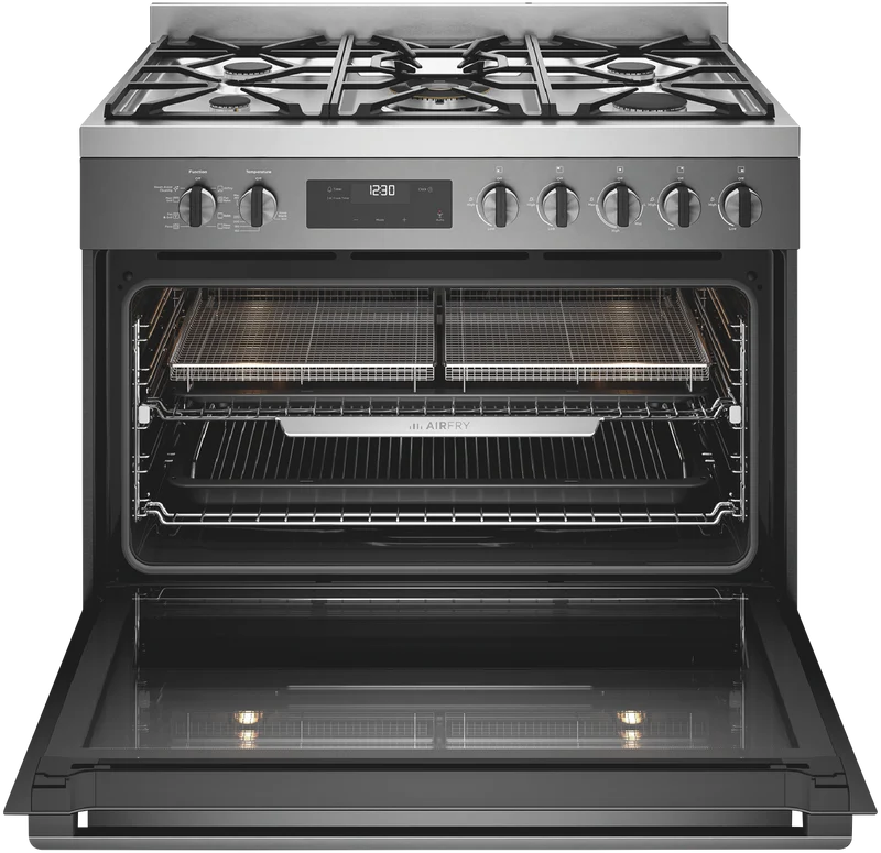 Westinghouse 90cm Dual Fuel Freestanding Cooker with Airfry, Dark Stainless Steel