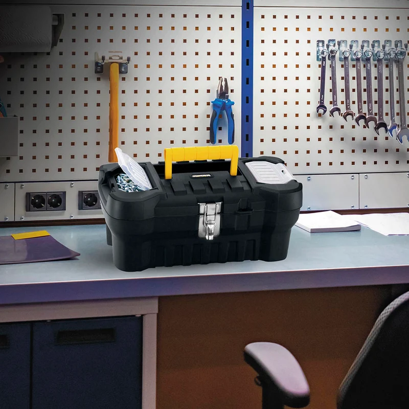 Caja organizadora de herramientas 16" con cerradura metálica negra Rimax
