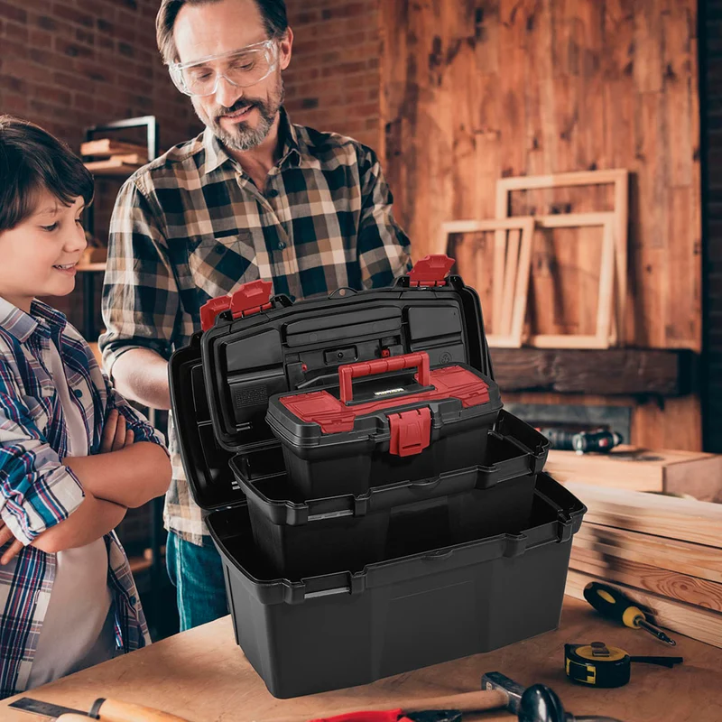 Caja de herramientas combo 19" + 16" + 11" apilable con cerradura plástica negro Rimax