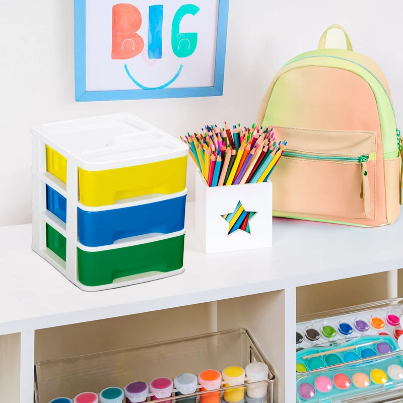 Cajas organizadoras pequeñas con 3 gavetas tricolor niño Rimax