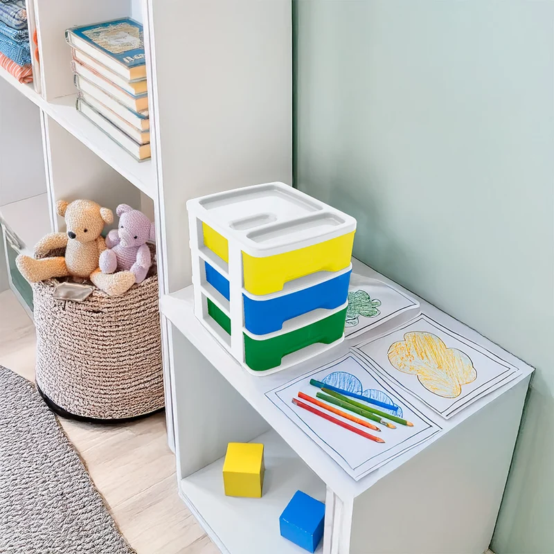 Cajas organizadoras pequeñas con 3 gavetas tricolor niño Rimax