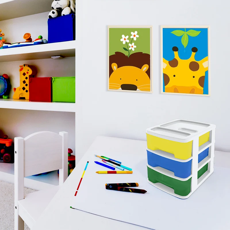 Cajas organizadoras pequeñas con 3 gavetas tricolor niño Rimax