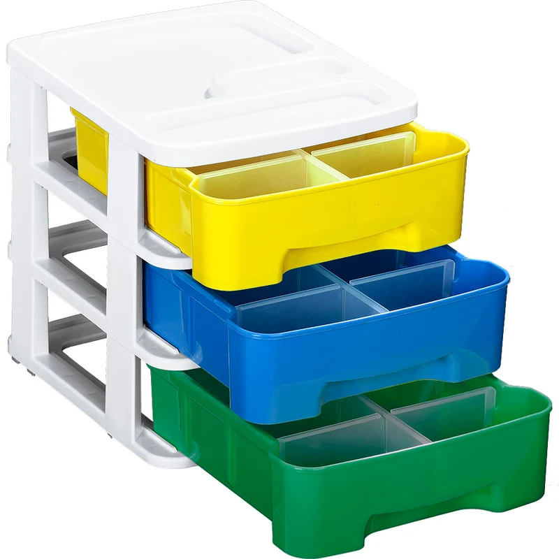 Cajas organizadoras pequeñas con 3 gavetas tricolor niño Rimax