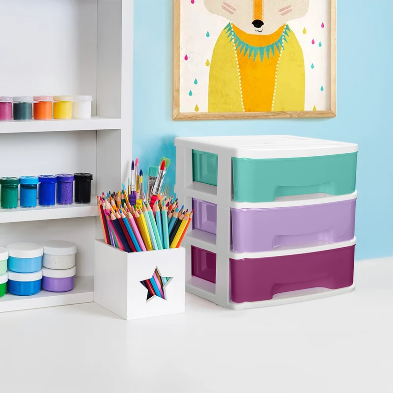 Cajas organizadoras pequeñas con 3 gavetas tricolor niña Rimax