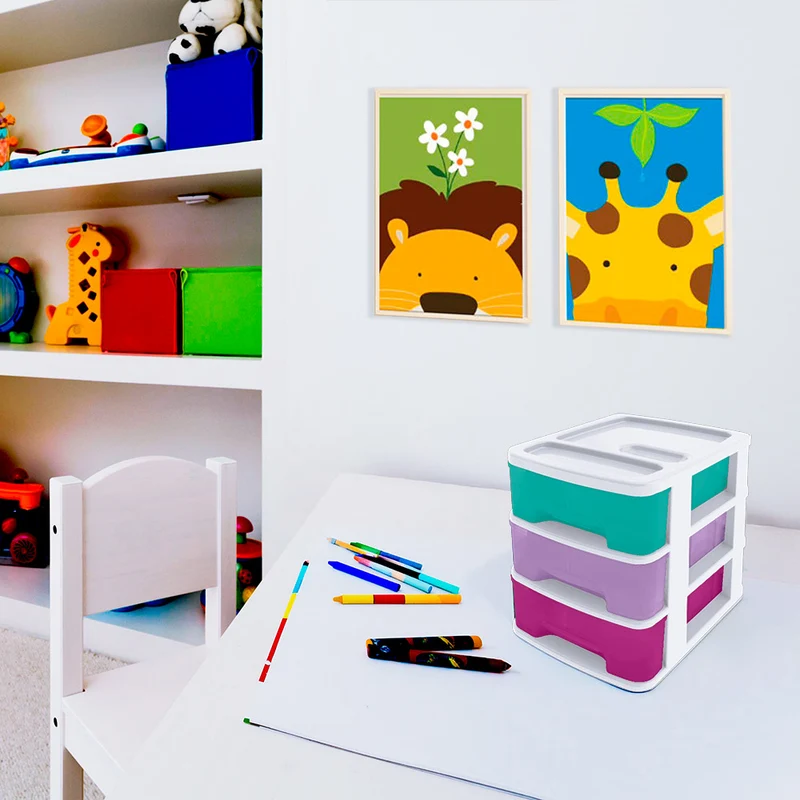 Cajas organizadoras pequeñas con 3 gavetas tricolor niña Rimax