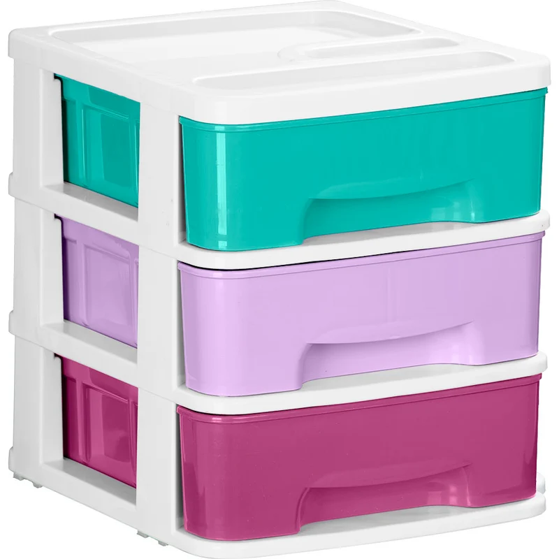 Cajas organizadoras pequeñas con 3 gavetas tricolor niña Rimax