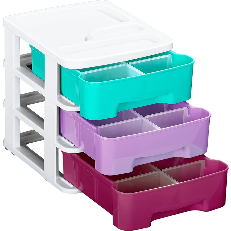 Cajas organizadoras pequeñas con 3 gavetas tricolor niña Rimax