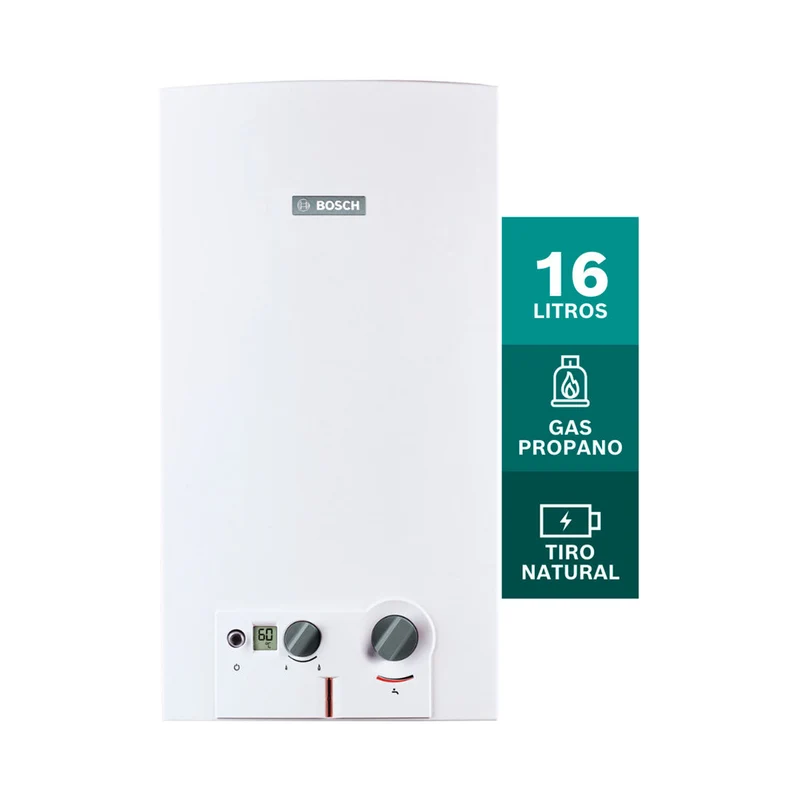 Calentador de agua 16 litros tiro natural de paso a gas propano Bosch
