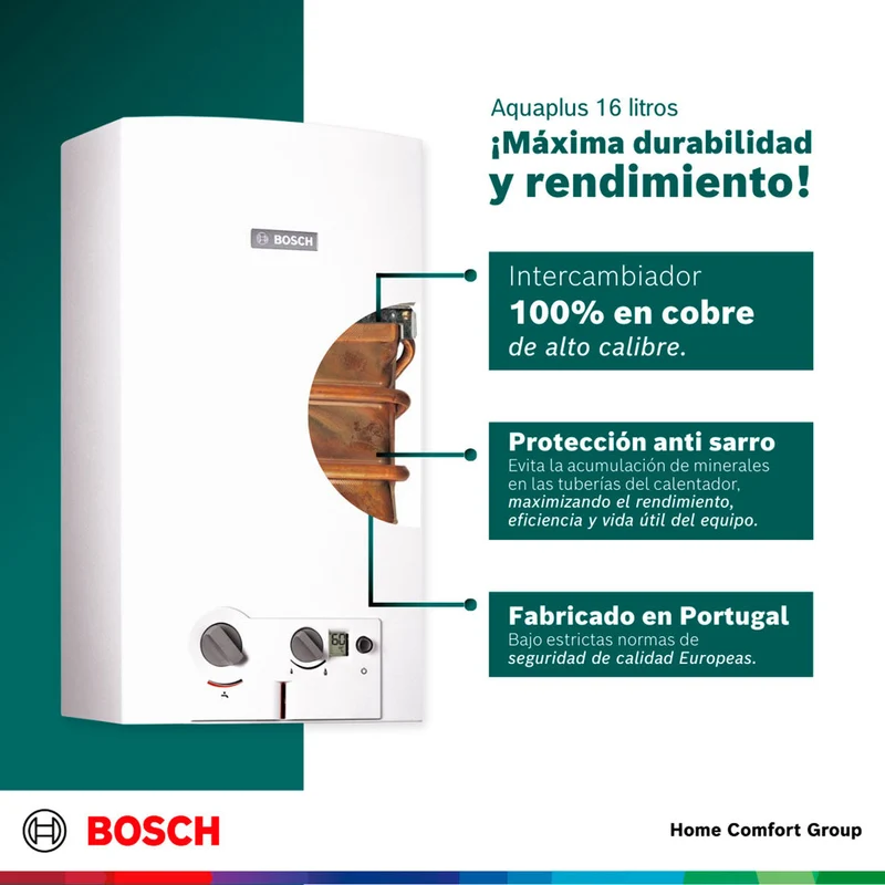 Calentador de agua 16 litros tiro natural de paso a gas propano Bosch