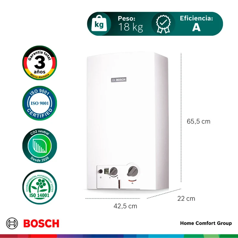 Calentador de agua 16 litros tiro natural de paso a gas propano Bosch