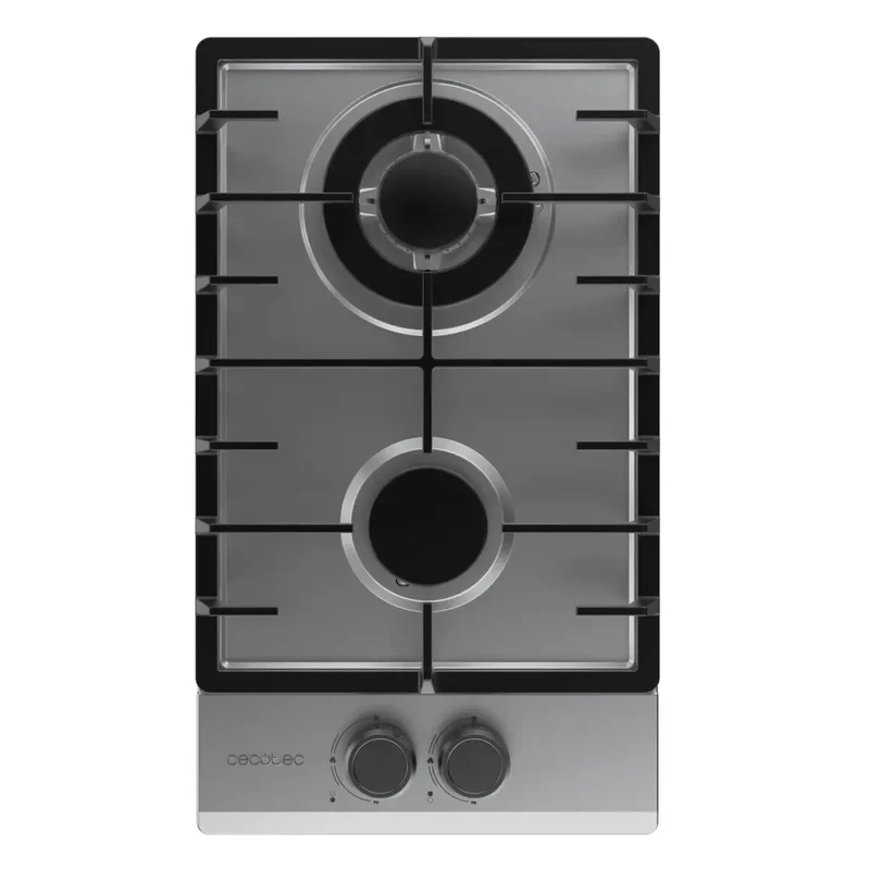 Placa de Gas Bolero Squad G 2200F Inox de 2 fuegos con parrilla de hierro fundido quemador WOK y potencia 5,25kW Cecotec