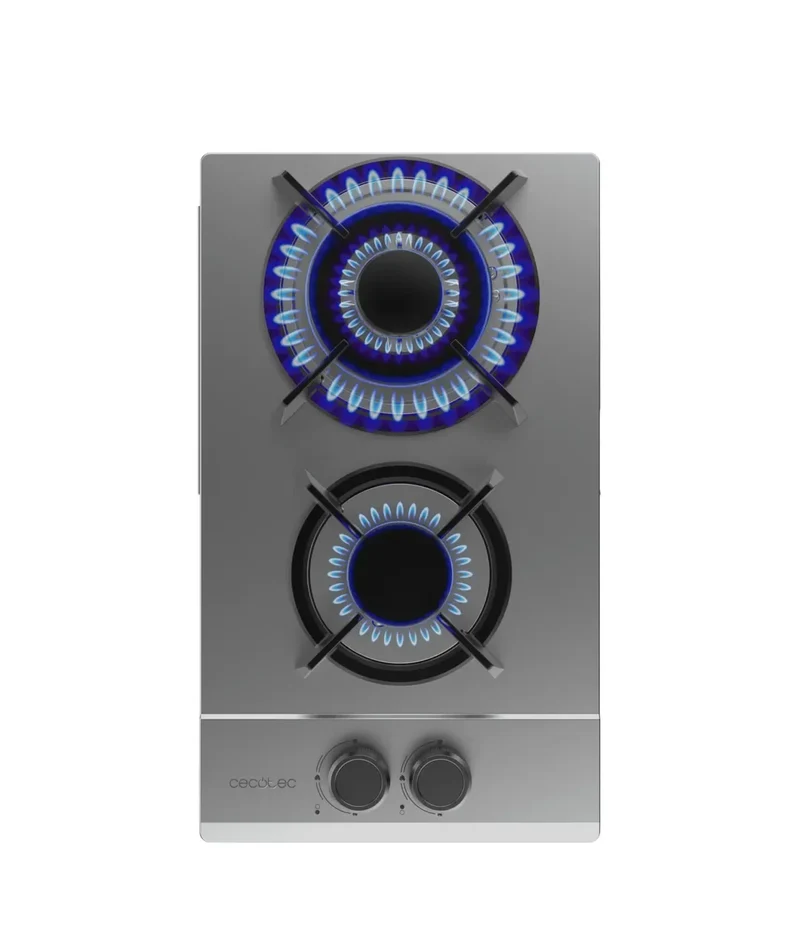 Placa de gas Bolero Squad G 2200S acero inoxidable 2 fuegos con quemador WOK encendido eléctrico y seguridad avanzada de Cecotec