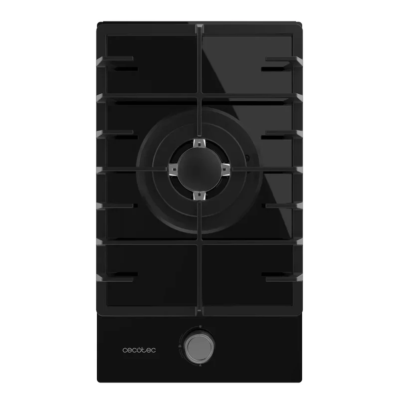Placa de gas Bolero Squad G 1200F cristal negro 1 fuego con parrilla de hierro fundido y quemador WOK 3.5kW de Cecotec