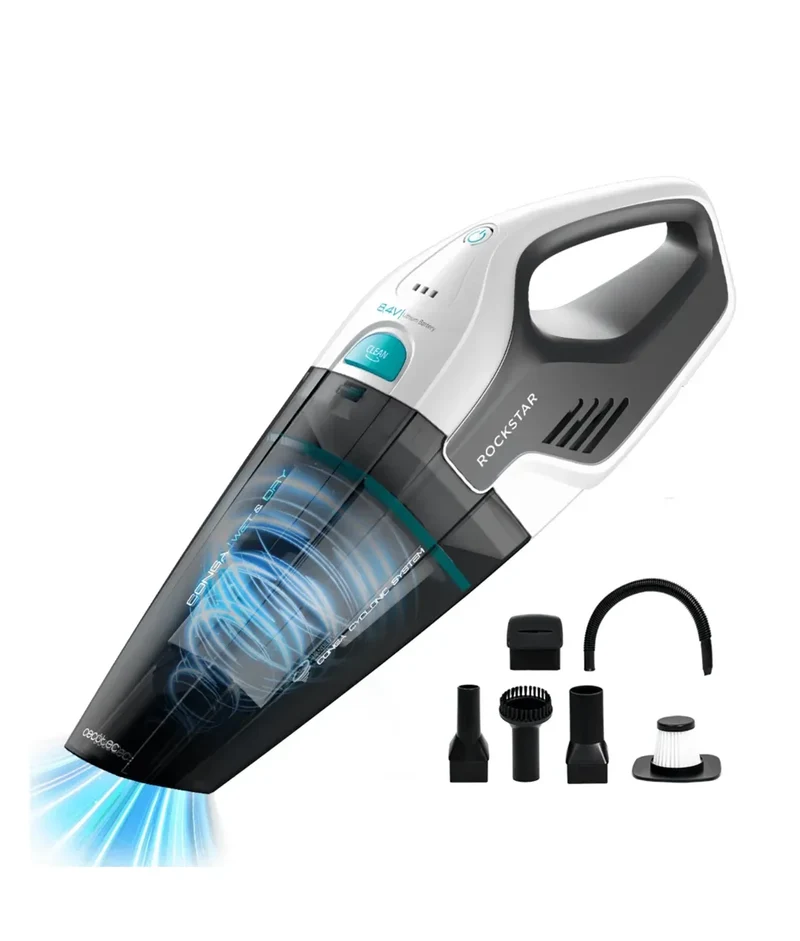 Aspirador de mano Conga Rockstar Hand de 8,4V ciclónico sin bolsas para sólidos y líquidos con accesorios y filtro extra de Cecotec
