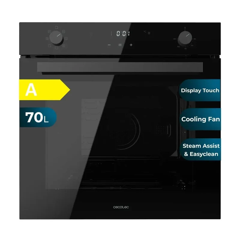 Horno Integrable Multifunción Bolero Hexa M226001 Glass Black 70L 7 funciones Clase A 2800W con Steam Assist y Modo Eco de Cecotec