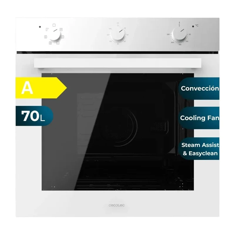 Horno Integrable Bolero Hexa M236000 Glass White Multifunción 70L 6 Funciones Clase A 2800W con Steam Assist de Cecotec