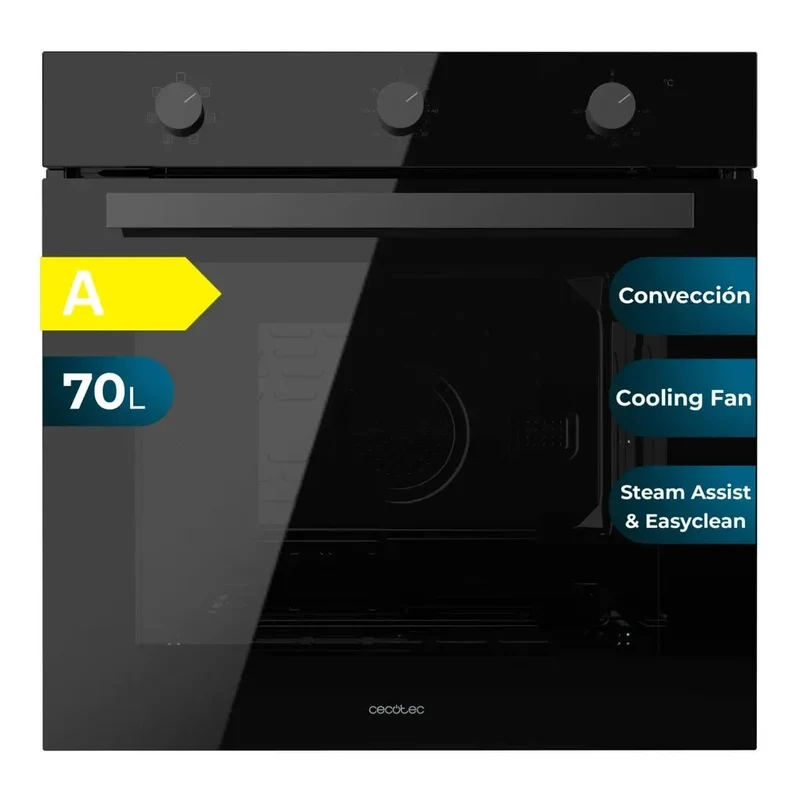 Horno Integrable Bolero Hexa M236000 Glass Black Time Multifunción 70L 6 Funciones Clase A 2800W Steam Assist de Cecotec