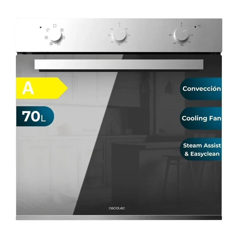 Horno Integrable Multifunción Bolero Hexa M236000 con 70L 6 funciones Clase A y Steam Assist de Cecotec