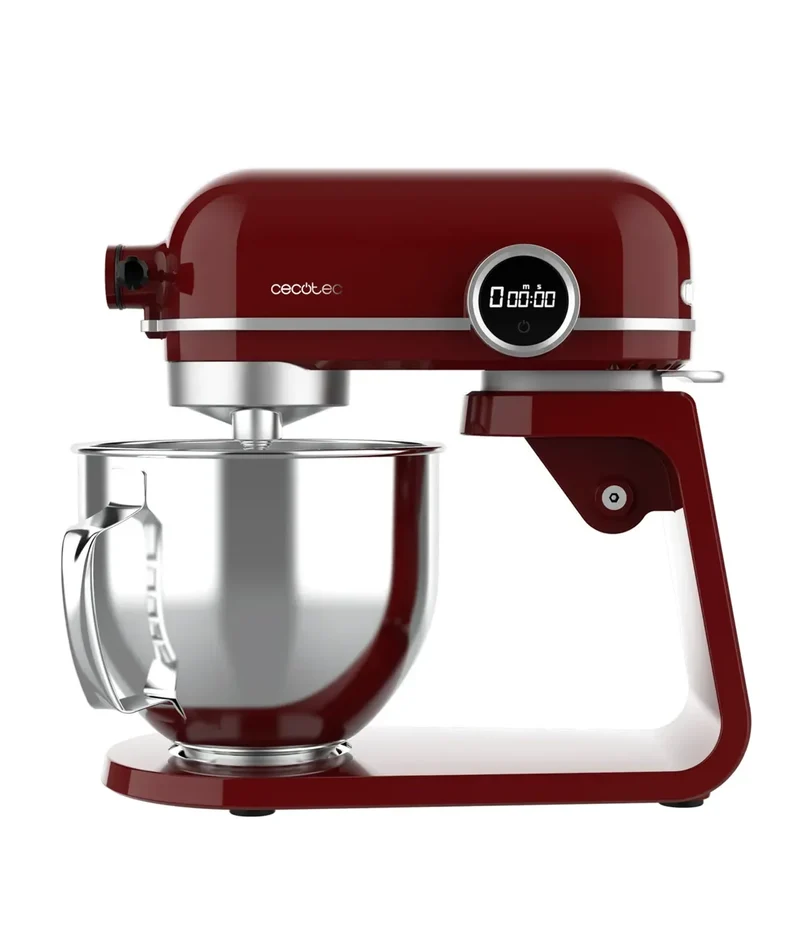 Batidora Amasadora Twist&Fusion 4500 800W Aluminio 8 Velocidades Luz LED Bol Acero Inoxidable 5.2L Roja de Cecotec