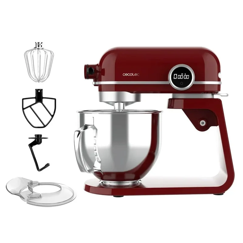 Batidora Amasadora Twist&Fusion 4500 800W Aluminio 8 Velocidades Luz LED Bol Acero Inoxidable 5.2L Roja de Cecotec