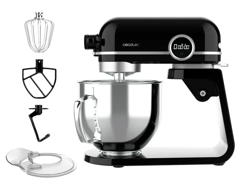 Batidora Amasadora Twist&Fusion 4500 Negro 800W Aluminio 8 Velocidades Luz LED Bowl Acero Inoxidable 5,2L de Cecotec