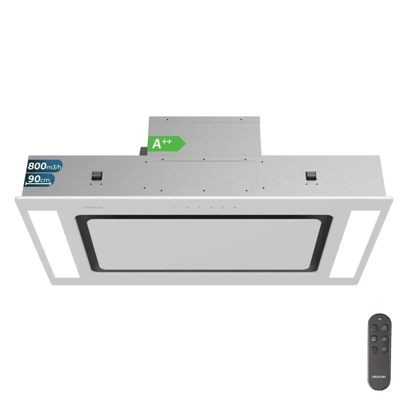 Campana de techo Bolero Flux TIR 908000 Glass White 90cm 800m3h A++ con control remoto y luz LED de Cecotec