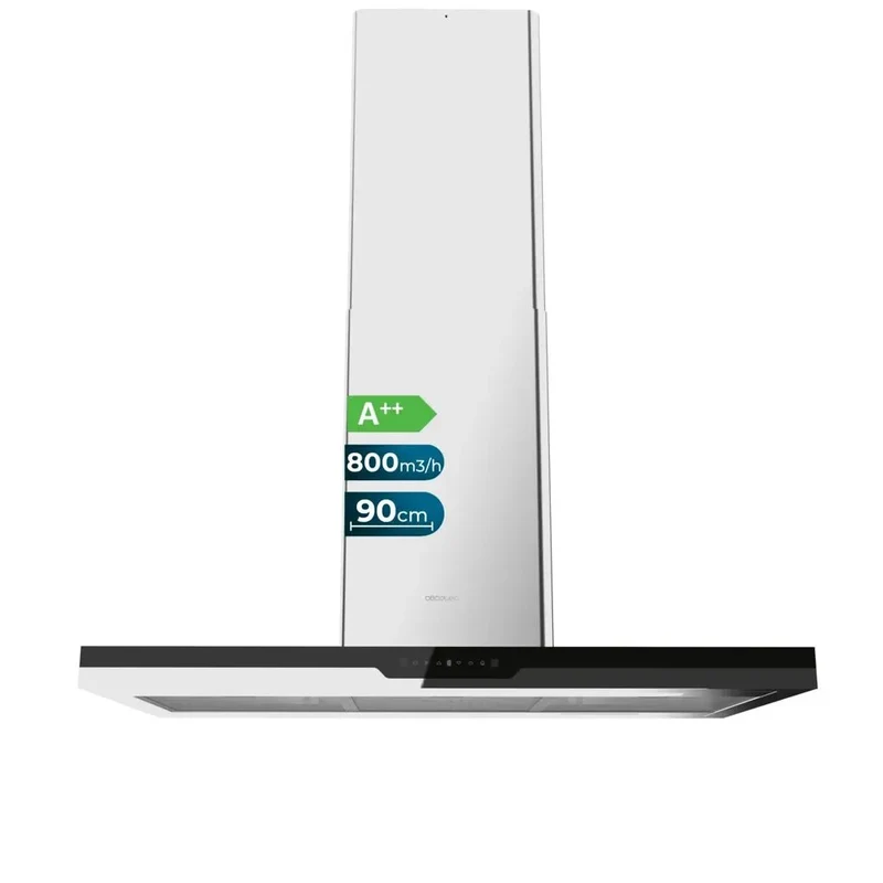 Campana Isla Bolero Flux ICT 908000 Cristal Negro 90cm Succión 800m3h Motor 210W Control Táctil A++ de Cecotec