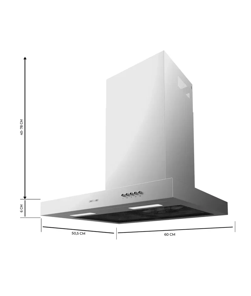Campana de Cocina Bolero Flux TM 606500 Inox 60cm 650m3h 165W Clase A Con Filtro de Carbono y Luz de Cecotec