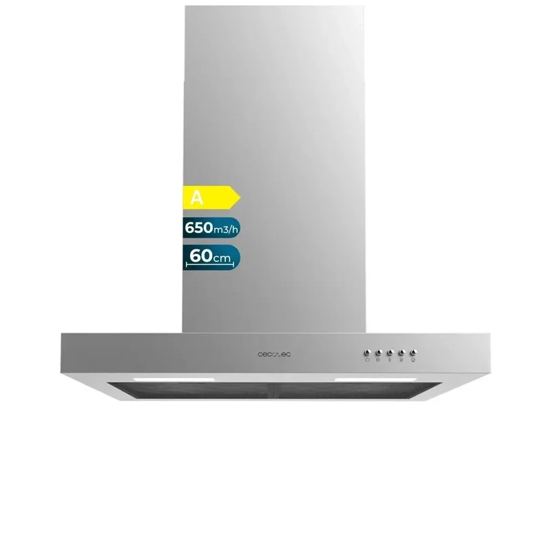 Campana de Cocina Bolero Flux TM 606500 Inox 60cm 650m3h 165W Clase A Con Filtro de Carbono y Luz de Cecotec