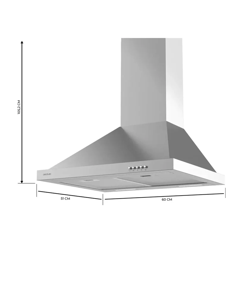 Campana Piramidal Bolero Flux PM 606500 Inox 60cm Succión 650m3h Motor 165W Clase A con Luz y Filtro de Carbono de Cecotec