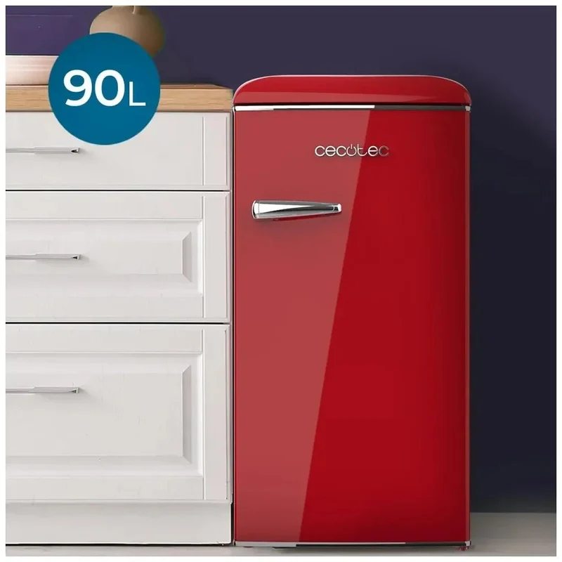 Mini frigorífico retro Bolero CoolMarket TT Origin 90L en rojo con ICEBOX y tirador cromado de Cecotec