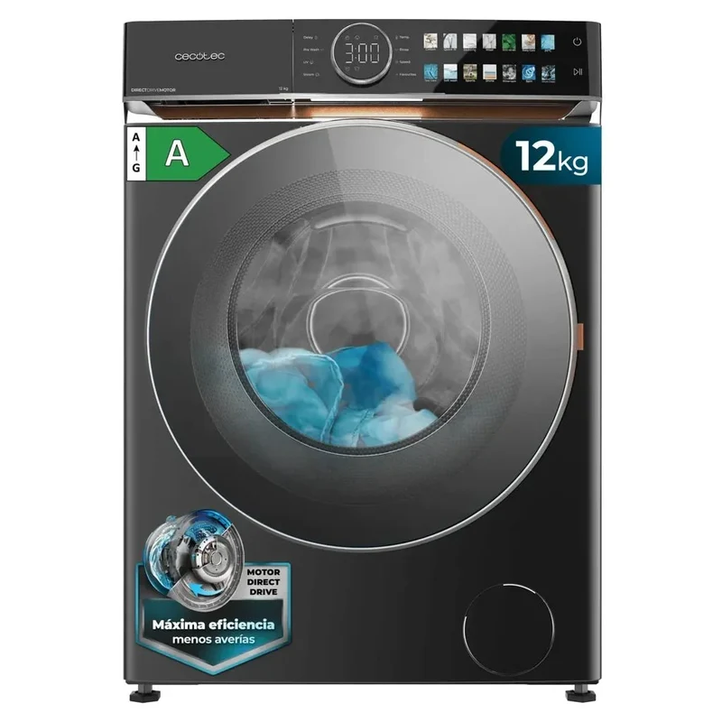 Lavadora Bolero DressCode 12 kg Direct Drive acero A 1400 rpm con pantalla FullColor y funciones avanzadas de Cecotec
