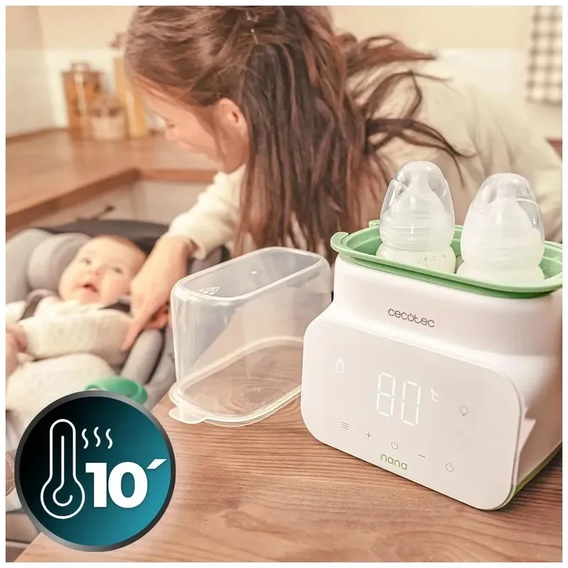 Calienta Biberones Doble Nana BabyCare con Pantalla 4 Modos Libre de BPA y Cestillo de Almacenamiento Seguro de Cecotec