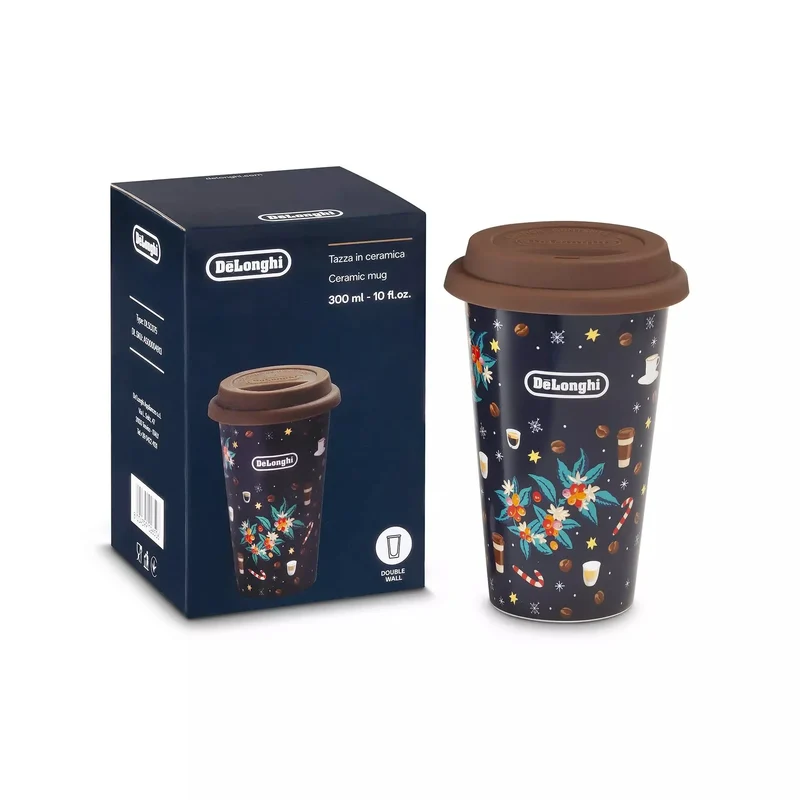 DeLonghi taza térmica de cerámica y tapa de silicona Christmas 300 ml DLSC075